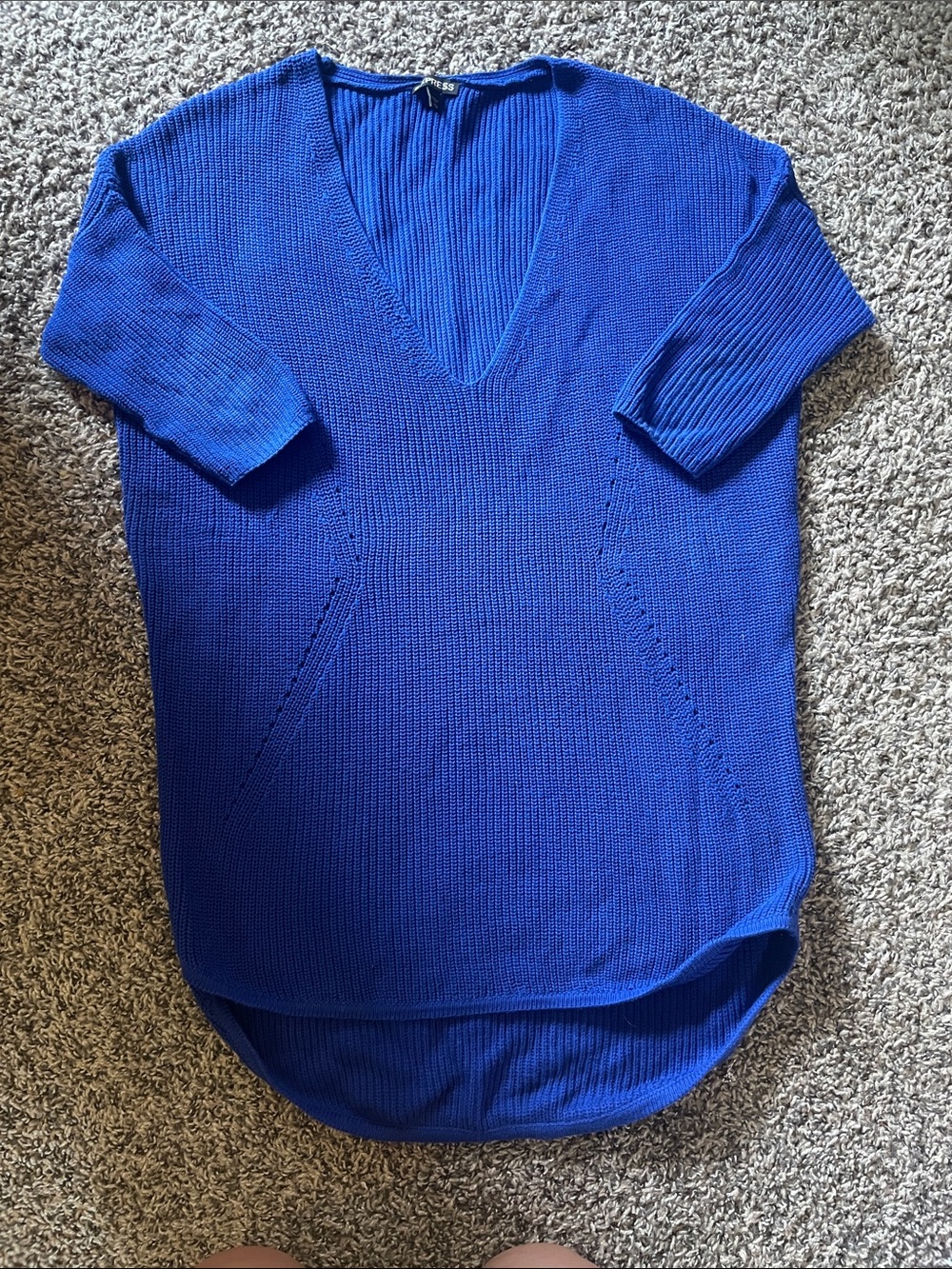 Express Royal Blue V-Neck Short Sleeve Knit Sweater